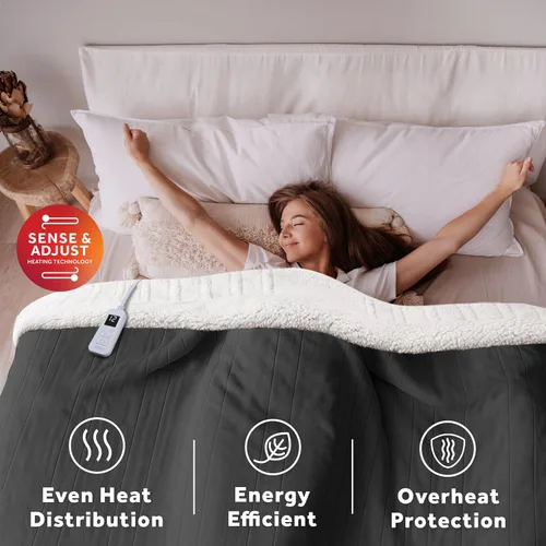 Vista 6 de Sunbeam Electric Royal Luxe - Manta térmica de microfelpa de sherpa inversa, 12 ajustes de calor, apagado automático seleccionable de 12 horas