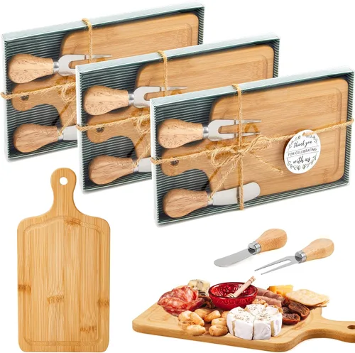 Vista 24 de Ziliny Tabla cuadrada de madera de queso con cuchillo y tenedor, con caja y etiqueta de agradecimiento, para San Valentín, despedida de soltera
