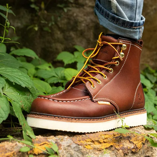 Vista 2 de Men's 6" Soft Toe Work Boots Full Grain Leather Moc Toe Waterproof Wedge Sole Comfortable Construction Boots