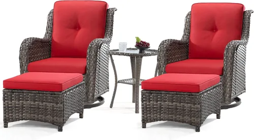 Vista 53 de Juego de 2 sillas de patio giratorias de 360 grados para exteriores y mesa auxiliar a juego – 3 sillas deslizantes de mimbre para patio con cojines