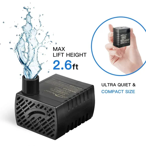Vista 6 de Simple Deluxe Bomba de agua sumergible de 80 GPH (300 L/H, 3.6 W), bomba de fuente ultra silenciosa con 2.6 pies, 3 boquillas para acuario, piscina