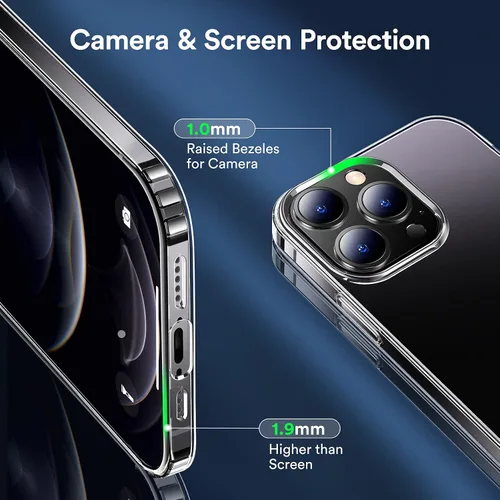 Vista 4 de Funda transparente compatible con iPhone 13 Pro Max 2021 - Funda protectora transparente sin amarillamiento a prueba de golpes, delgada