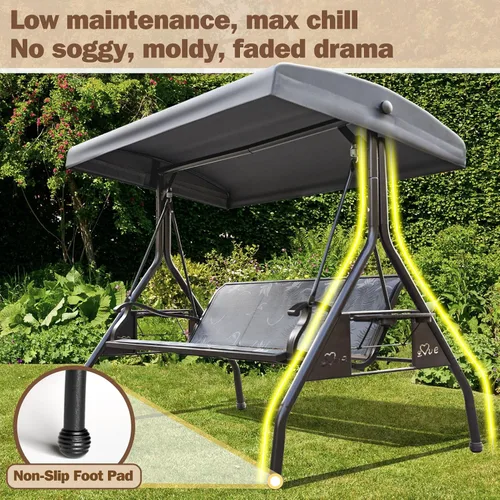 Vista 3 de ZZW Columpio de Patio para 3 Personas Columpio Exterior para Adultos con Toldo Ajustable y Portavasos Mejorados Tela Textilene Silla Columpio de Gris