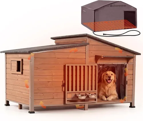 Vista 11 de 33.5" Heated Outdoor Dog House with Insulated Liner for Medium Breeds