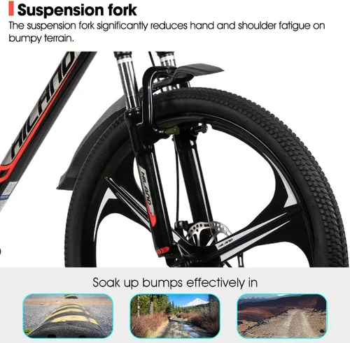 Vista 3 de Bicicleta de montaña HILAND de 26" para hombres, mujeres y adultos, 18 velocidades, freno de disco, marco ligero de aluminio, rueda de 3/6 radios