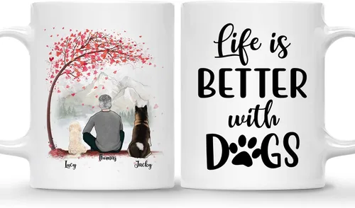 Vista 26 de Taza Personalizada de Gossby para Perros - La vida es mejor con perros (2 hombres - 2 perros) - Taza de perro personalizable para papás de perros