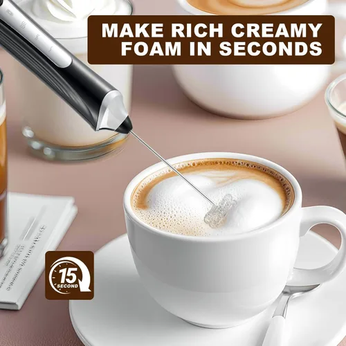 Vista 4 de Espumador de leche eléctrico de mano con 2 cabezas, batidor de café con espuma recargable por USB de 3 velocidades, licuadora de espuma para café