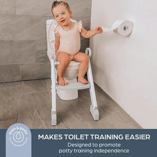 Vista 2 de Dreambaby Asiento de inodoro para niños pequeños con escalones, asiento ajustable para orinal con protector contra salpicaduras, adorno para orinal