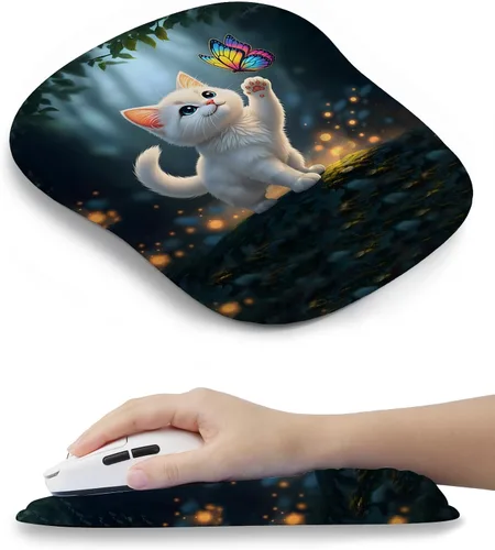 Vista 11 de Alfombrilla de mouse ergonómica con bonito diseño de gato negro, para aliviar el dolor del túnel carpiano, área de mouse 65% utilizable