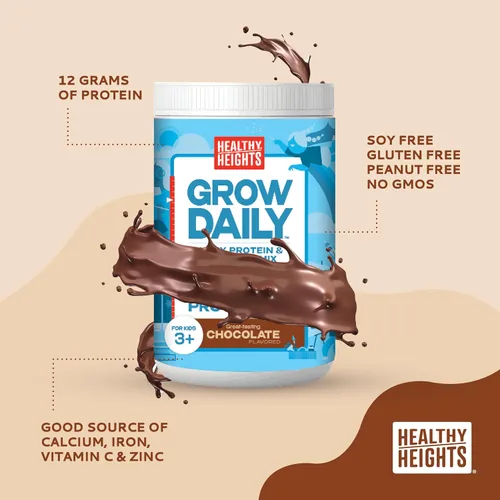 Vista 3 de Healthy Heights Grow Daily Kids - Mezcla de bebida proteica (chocolate) - Batido alto en proteínas para niños de 3 años, 10.6 onzas