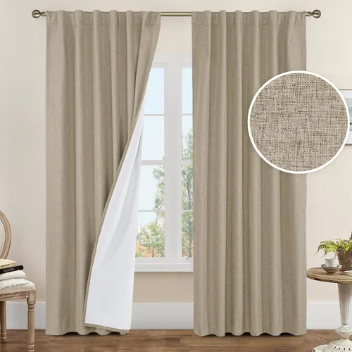 Vista 178 de LAMIT Cortinas opacas cortas de lino de 30 pulgadas para ventanas de cocina sobre el fregadero, cortinas de café texturizadas de lino marfil