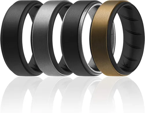 Vista 19 de ROQ Anillo de boda de goma de silicona para hombre, ajuste cómodo, anillo de boda para hombre, duradero, anillo de compromiso de goma transpirable