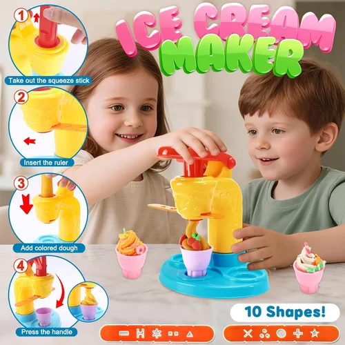 Vista 2 de Crelloci Juego de 4 en 1 de plastilina de colores para cocina, máquina de creación de helado, fideos, hamburguesas y pastel, juguetes de modelado