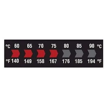 Vista 2 de Digi-Sense Etiqueta de Temperatura Horizontal Reversible de 7 Puntos, 0-30 °C/32-86 °F; Negro/Rojo, 10/Paquete