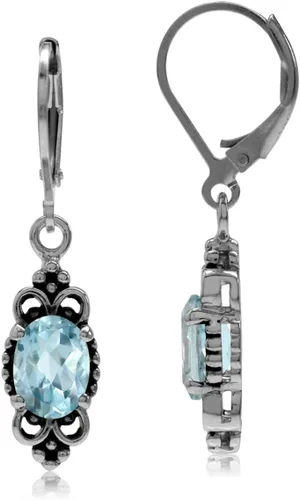 Vista 13 de Silvershake - Aretes de plata de ley 925 con piedra natal ovalada, 8 x 6 mm, acabado antiguo o bañados en oro amarillo, estilo balinés, con cierre