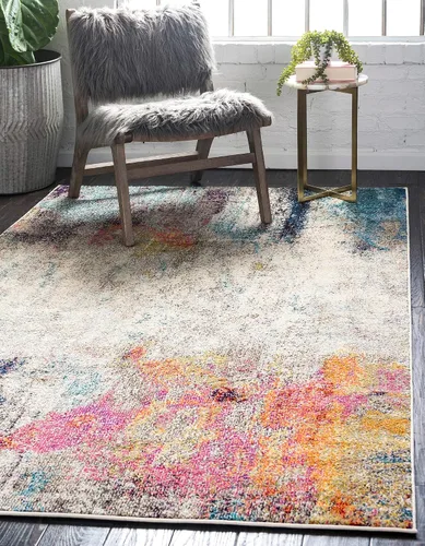 Vista 20 de Tapete abstracto Unique Loom, colección Estrella, moderno, multiárea, Polipropileno, Beige