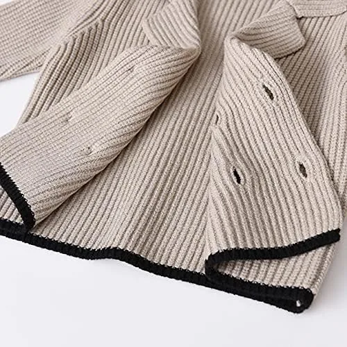 Vista 6 de Suéter de punto para niños pequeños, chaqueta de ganchillo, elegante cuello con muescas, suéter de doble botonadura