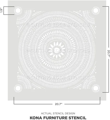 Vista 3 de Kona Furniture Stencil - Plantilla bohemia inspirada en textiles tribales africanos, plantillas de muebles fáciles de usar para una actualización