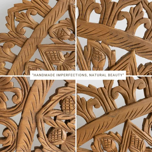 Vista 8 de Cabecero de Madera Queen Half Moon, Tallado de Mandala Redondo Elaborado en Teca Reutilizada, Muebles de Madera de por Vida Hechos a Mano