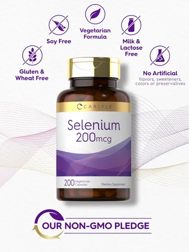 Vista 5 de Carlyle Selenio sin levadura 200 mcg 200 cápsulas Mineral esencial de L-selenometionina Suplemento vegetariano, sin OMG y sin gluten