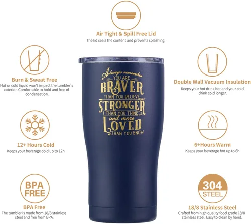 Vista 2 de Vaso inspirador de 20 onzas de regalo para mujeres, mejores amigas, hijas, mamá y abuela, «Always Remember You Are Braver Than You Believe, Stronger