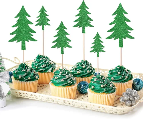 Vista 37 de Paquete de 24 Adornos Navideños Oh Baby para Cupcakes con Sombrero de Navidad con Purpurina, Palillos de Comida para Baby Shower para Niños y Niñas