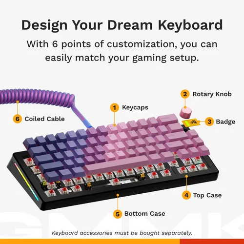 Vista 2 de Glorious Gaming - Kit de teclado para juegos personalizado GMMK 3 Barebones con perilla, teclado mecánico compacto 65%, sistema de juntas modulares