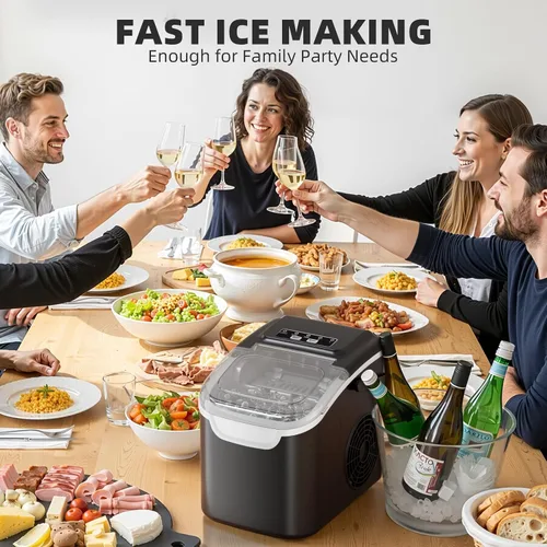 Vista 7 de Antarctic Star - Máquina para hacer hielo de sobremesa, 8 cubos en 6 minutos, 12 kg/día, autolimpiante, 2 tamaños, ultra silenciosa