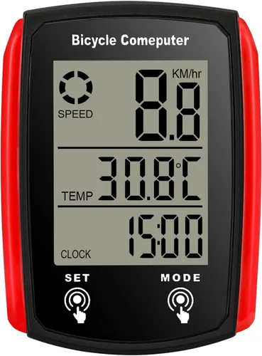 Vista 9 de Computadora de bicicleta, computadora de bicicleta con cable, 19 funciones, velocímetro, impermeable, con retroiluminación Rojo
