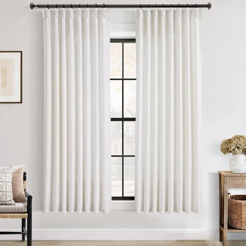 Vista 40 de Cortinas de lino de 63 pulgadas, juego de 2 paneles para sala de estar, beige natural, cortinas con pliegues pellizco entrenadas con memoria