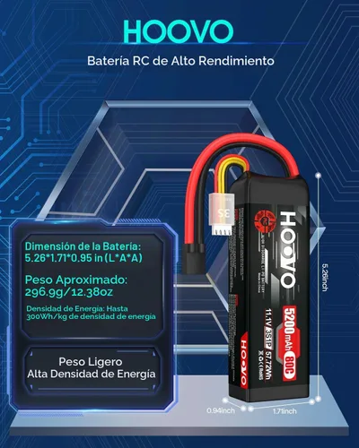 Vista 3 de HOOVO Batería LiPo de 11.1V 80C 5200mAh 3S con enchufe Tracxas (2 paquetes)