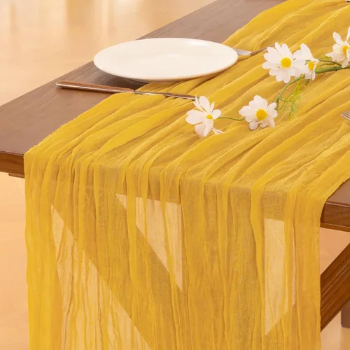Vista 26 de Socomi - Camino de mesa de gasa, estilo bohemio y rústico, para primavera, Pascua, bodas, fiestas, baby showers y decoración, 120 pulgadas/10 pies