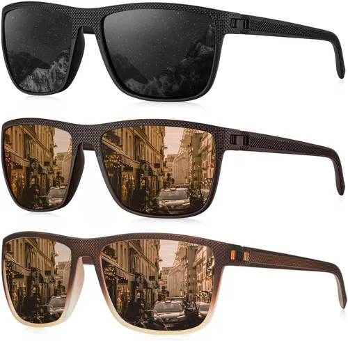Vista 11 de KALIYADI Gafas de sol polarizadas para hombre, gafas de sol ligeras con protección UV para conducir, pescar y jugar golf (3 unidades) Negro