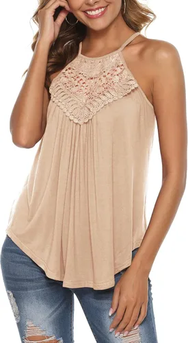 Vista 3 de Bluetime - Camisetas sin mangas con cuello halter para mujer, de encaje, con tirantes delgados, para verano