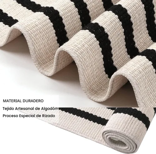Vista 4 de LEEVAN Alfombra de capas de 2 x 3 para porche delantero, pequeño, a rayas Negro y crema