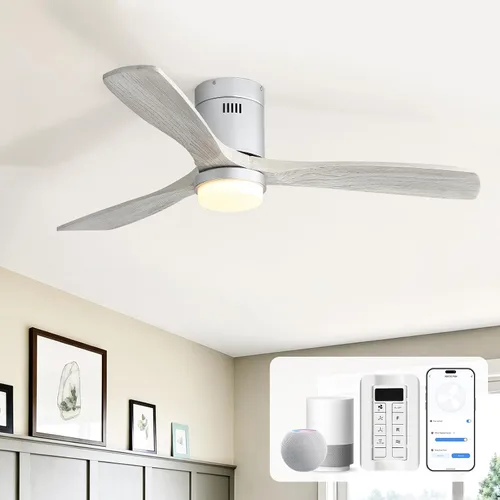 Vista 12 de Sofucor - Ventilador de techo empotrado y de varilla corta de 52 pulgadas con luz, con 3 aspas de madera maciza y control remoto, ventilador