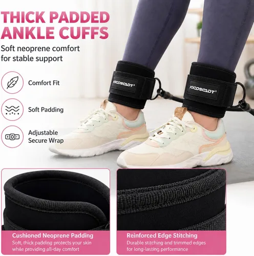 Vista 12 de Ankle Resistance Bands with Cuffs, Natural Latex Tubes, 3 Levels for Leg and Glute Workouts, Padded Ankle Straps for Kickbacks, Hip Training and