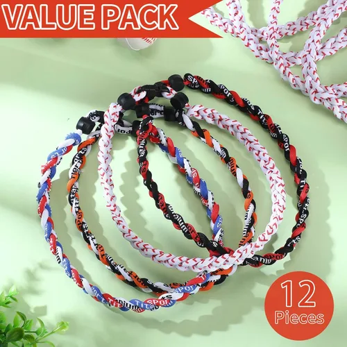 Vista 4 de Jexine Collares de béisbol de sóftbol para niños, collar de cuerda de béisbol de 3 cuerdas trenzadas Tornado Titanio, collar deportivo de sóftbol