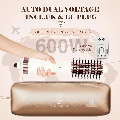 Vista 3 de Secador de cepillo redondo de 1.5 pulgadas (2.8 pulgadas más cerdas) de doble voltaje (110 ~ 250 V) para cabello largo de hombro, cepillo secador