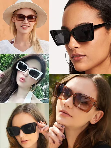 Vista 5 de MRJHS Gafas de sol vintage para mujer ojo de gato gafas de sol retro marco cuadrado gafas UV400 protección moda