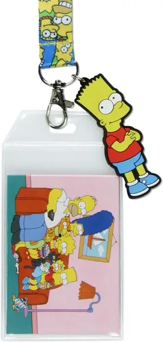Vista 2 de The Simpsons - Cordón reversible para llaves, llavero de identificación con colgante de goma Bart Simpson
