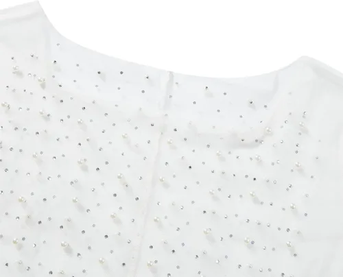Vista 7 de Vestido de malla transparente con diamantes de imitación de perlas para mujer, cubierta de traje de baño de manga larga para playa