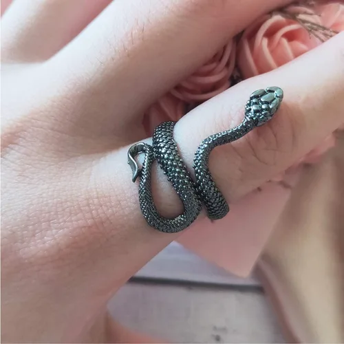Vista 5 de HUASAI Anillo de serpiente para mujer, estilo vintage, con cobra, ajustable, con forma de serpiente, Aleación