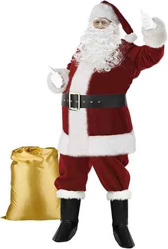 Vista 8 de dgdgcool Santa Claus Costume for Men, 9PCS Deluxe Santa Costume Christmas Velvet Santa Suit Adults Men Professional