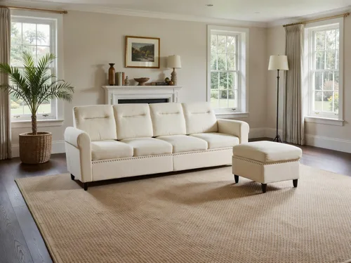 Vista 2 de Sofá modular en forma de L beige con otomana móvil para sala de estar, 106