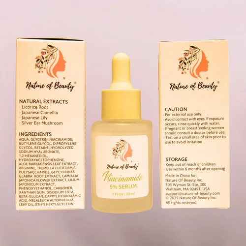 Vista 7 de Suero de niacinamida 5% – Suero facial de niacinamida con ácido hialurónico, extractos naturales – Control de aceite, minimizador de poros, calma