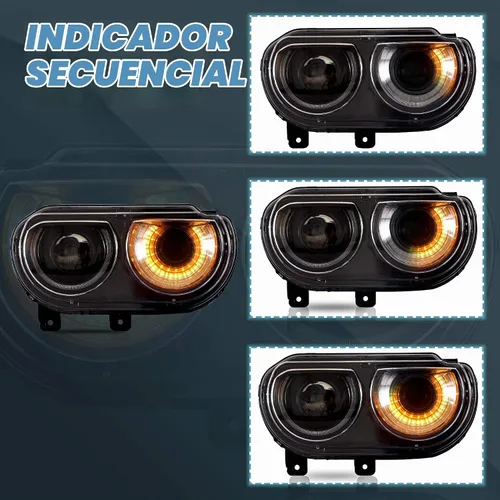 Vista 7 de Conjunto de faros delanteros VLAND Compatible con Dodge Challenger 2008-2014 3ra Gen Cupé, Normal