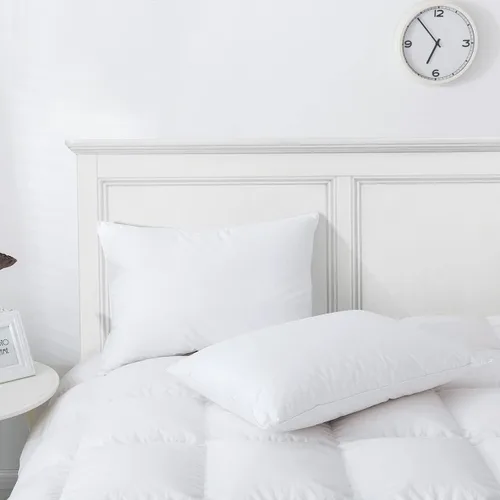Vista 2 de Firefly - Almohadas de cama de plumón de ganso blanco y plumas blancas para dormir, funda 100% algodón, firme para posiciones para dormir, plumón