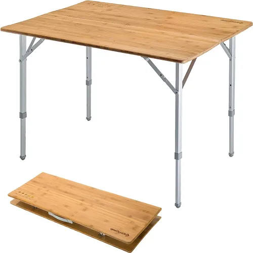 Vista 10 de KingCamp Mesa de Bambú Plegable Mesa de Camping Ecológica con Patas de Aluminio de Altura Ajustable Resistente 4 Pliegues Mesas de Campamento