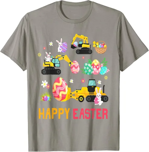 Vista 19 de Kids Happy Easter Construction Crane Truck Boys Toddler T-Shirt Negro